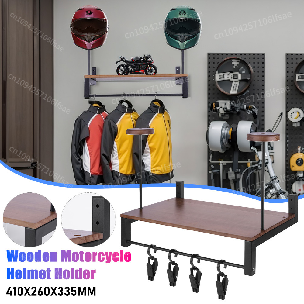 Motorcycle Gear Display Rack - Présentoir en bois pour accessoires de