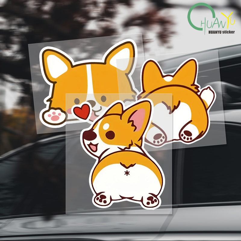 Motorcycle Gear Auto - Autocollant Corgi de dessin animé pour