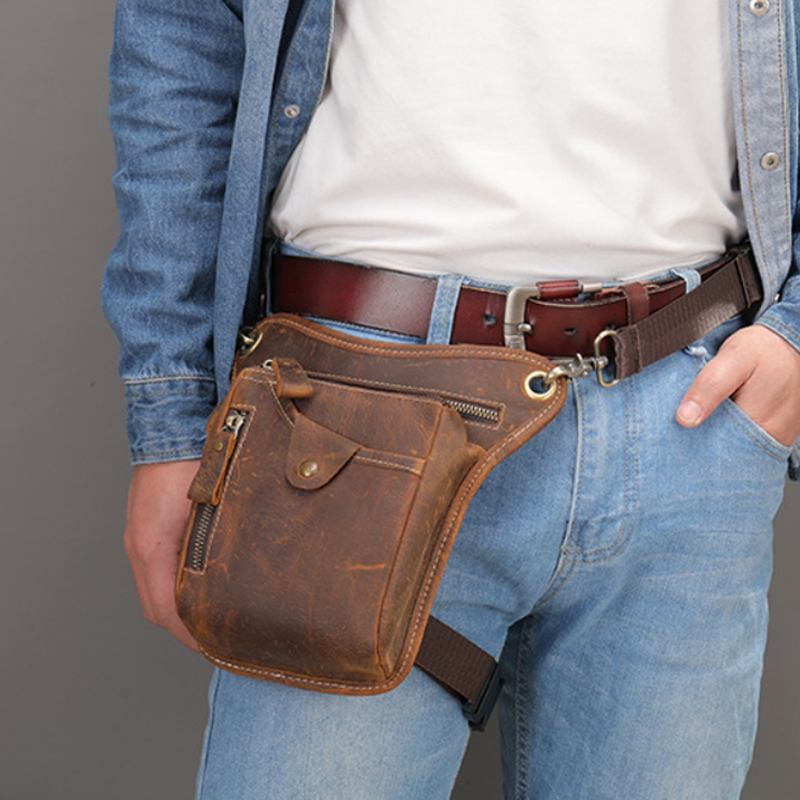 Motorcycle Gear Bag - Sac de taille Vintage en cuir